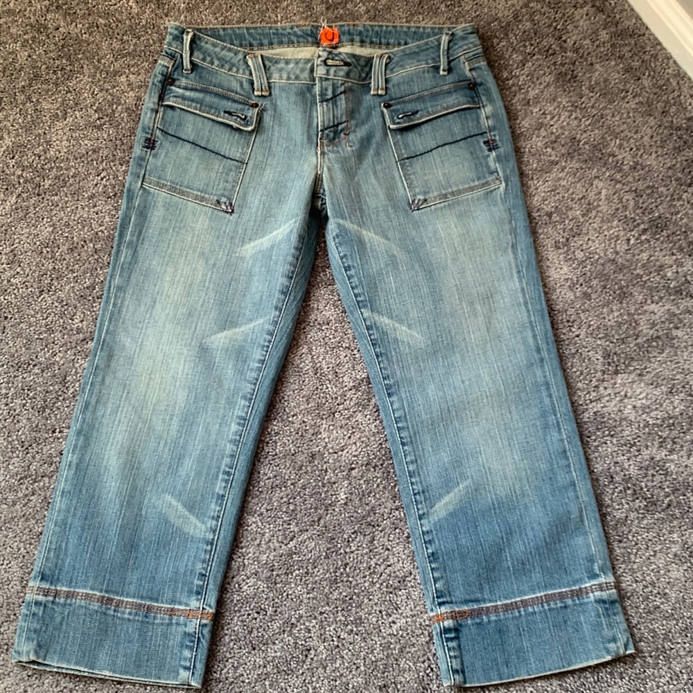 Cropped wide leg low rise jeans